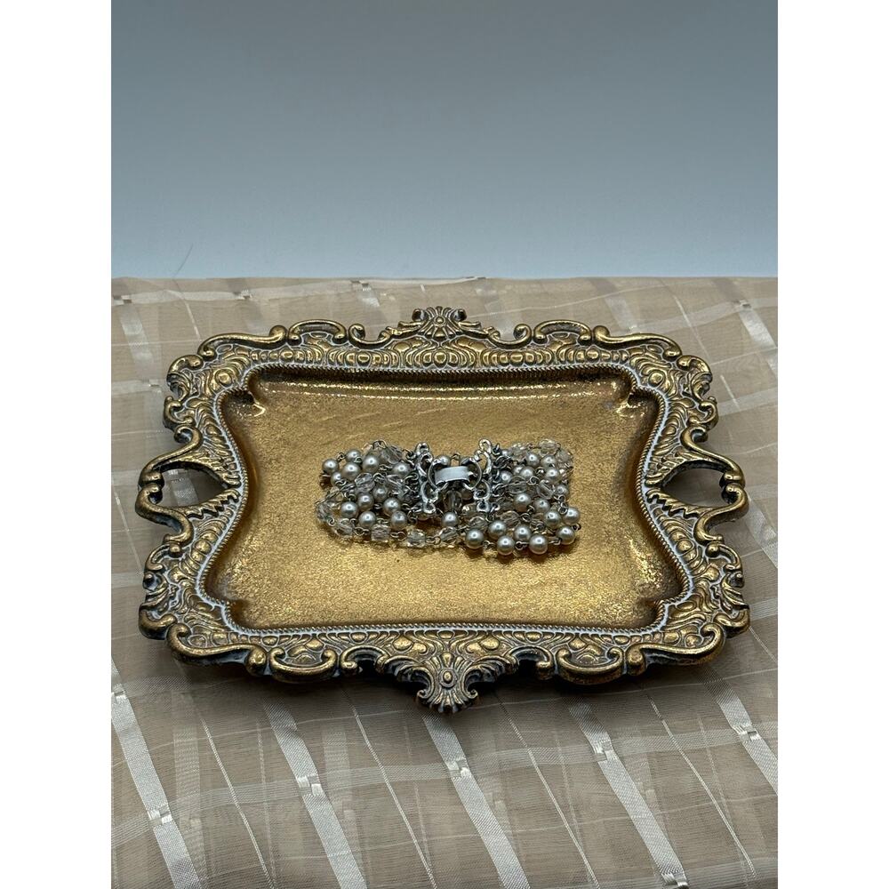 Vintage Kramer of New York Multi-Strand Faux Pearl & Crystal Bracelet -7.5” Long